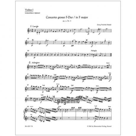 Händel, G. F.: Concerto grosso Op. 6/9 HWV 327 F-Dur – Stimmen violon 1 (solo)