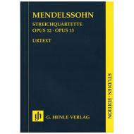 Mendelssohn Bartholdy, F.: Streichquartette Es-Dur Op. 12, a-Moll Op. 13 – Studienpartitur 